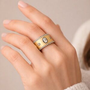 Freida Rothman Wide Gold Crystal Halo Statement Ring